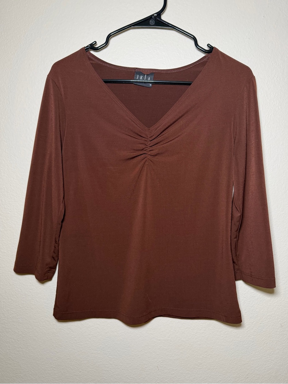 Vintage JKLA 90’s Brown Ruched 3/4 Sleeve Top Whimsical Dark Fairy Grunge
